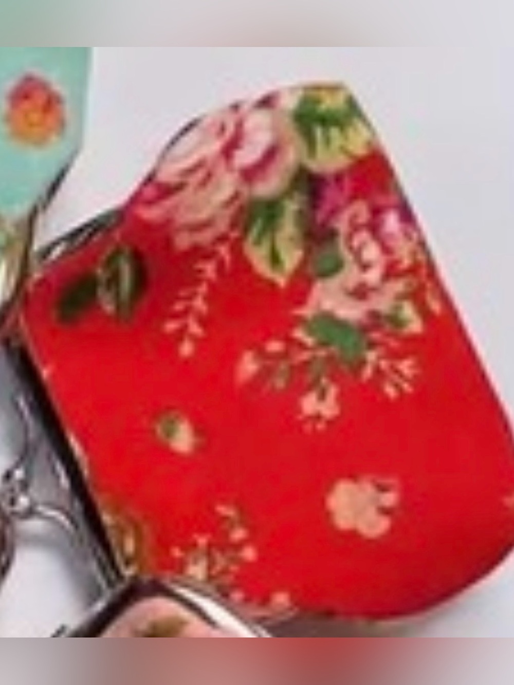 Red Floral Coin Purse - Bright Rose Print